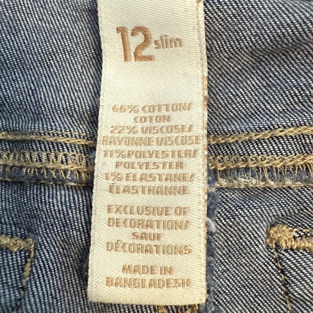 Justice Denim Shorts Girls 12 Slim Dark Wash Raw Hem Cuffed Stretch Jean